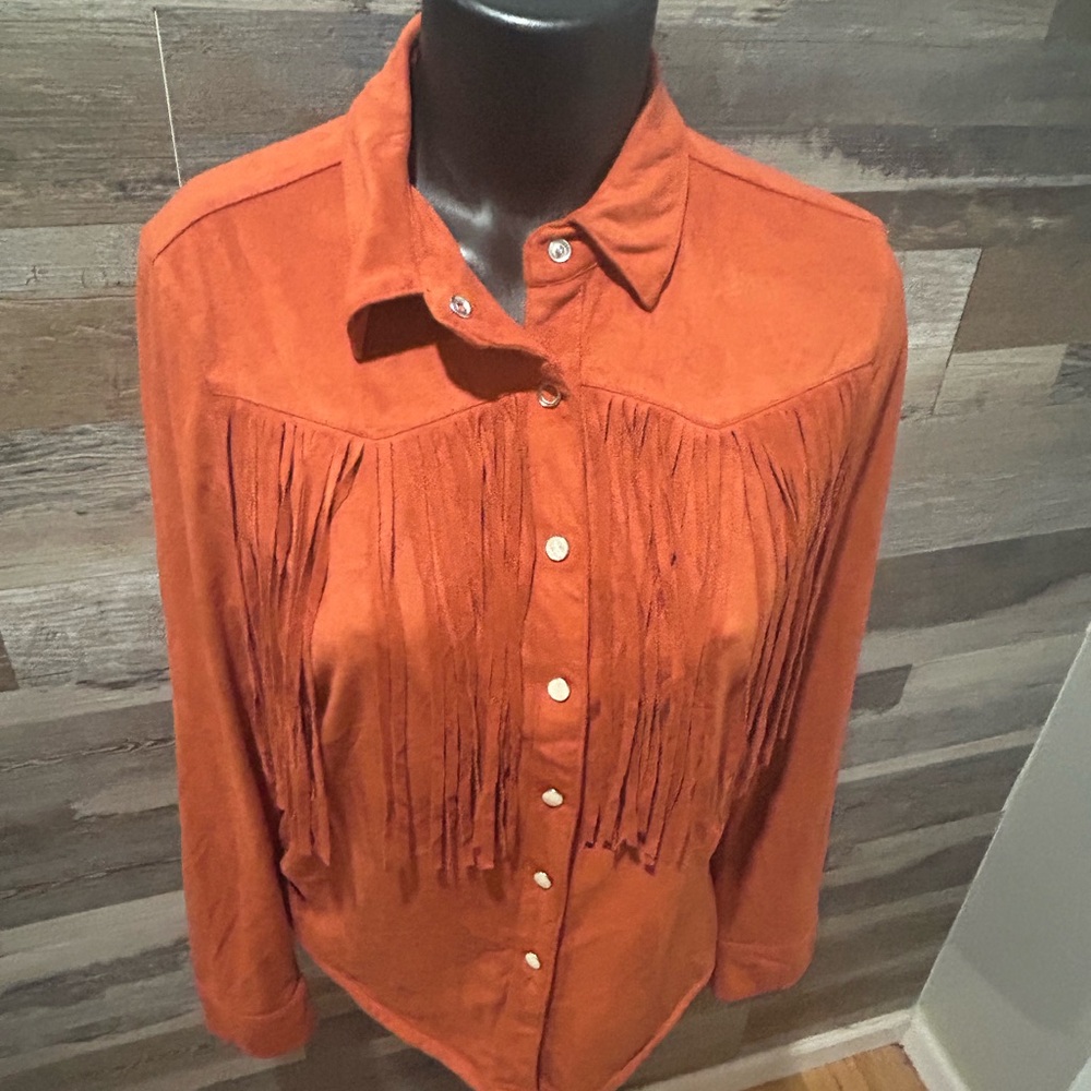 Shyanne Women’s Fringe Button-Up Shirt - Orange/Rudy (S)